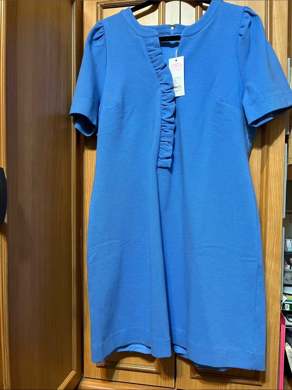 Lilly Pulitzer sun washed Blue Ruffle-Front Short Sleeve lined Dress NWT